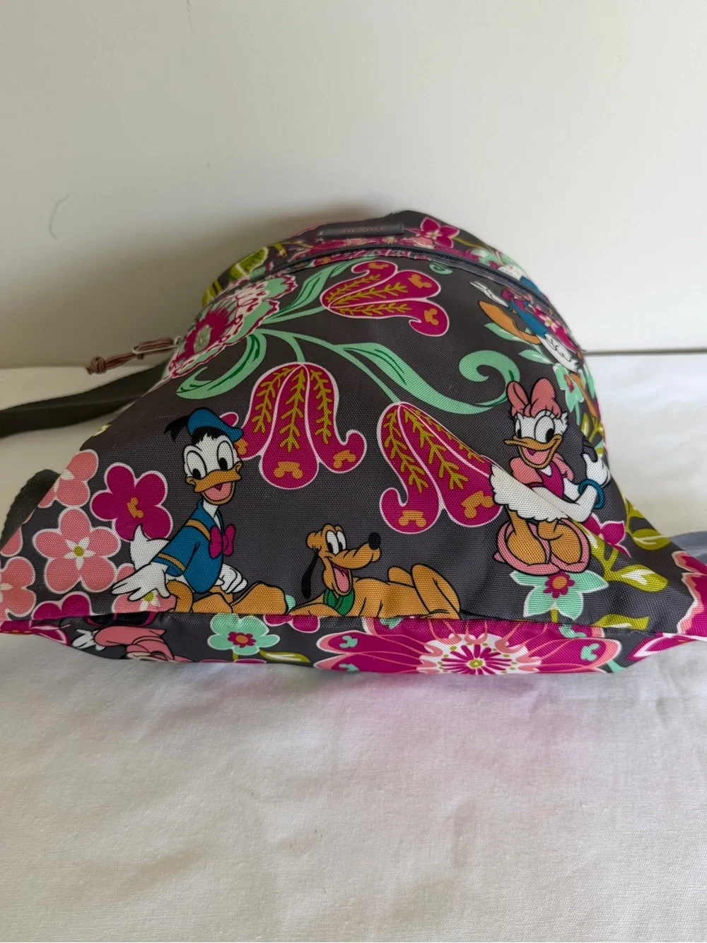 Vera Bradley Disney Mickey Friends Floral Drawstring Backpack Gray